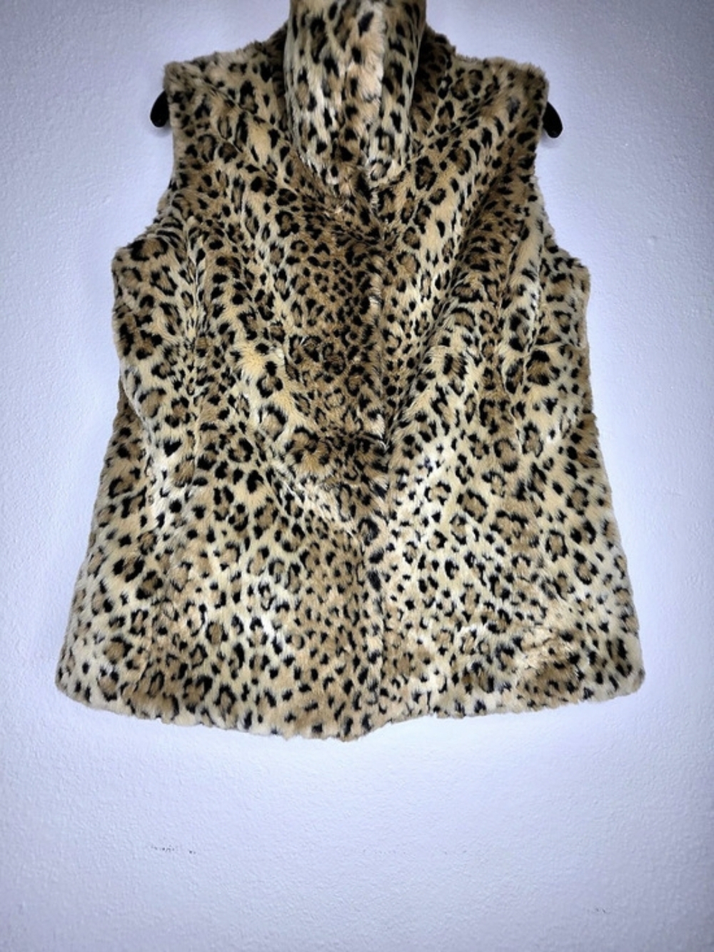 Kristen Blake Leopard Print Collared Lined Vest Pockets Medium Beige Black - Picture 11 of 11